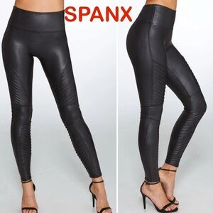 Spanx Faux Leather Moto Leggings Black High Waist Shaping Slimming Pants S/P